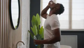 Mouthwash being used